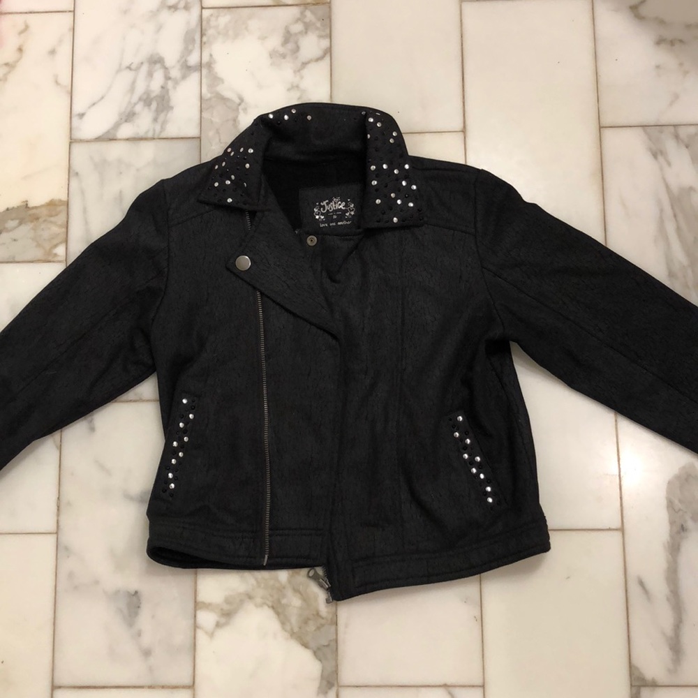 Justice girl’s iridescent black jacket